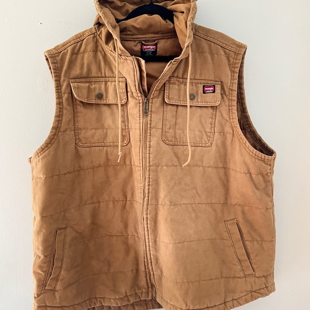 Wrangler Men’s 2Xl Light Brown Hooded Vest - Picture 2 of 4